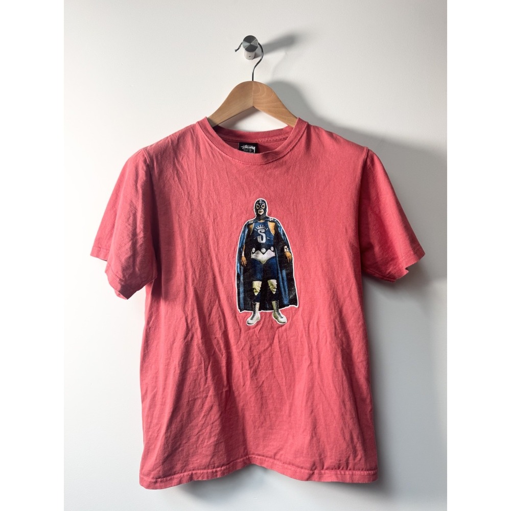 Vintage 2000s Stussy Luchador Mexican Wrestler Graphic T‎ Shirt Men's Red Sz S